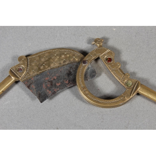 1 - Antique Indian brass betel nut cutter with steel blade.&nbsp;