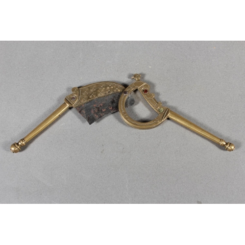 1 - Antique Indian brass betel nut cutter with steel blade.&nbsp;