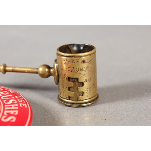 5 - Antique French shot & powder measure and a hand mirror - Whiting-Adams Brushes, Boston USA.