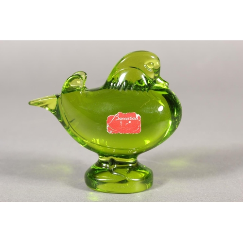 6 - Baccarat of France green glass duck paperweight.