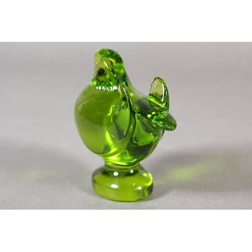 6 - Baccarat of France green glass duck paperweight.