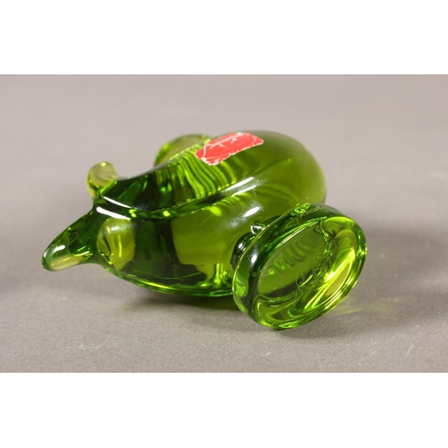 6 - Baccarat of France green glass duck paperweight.