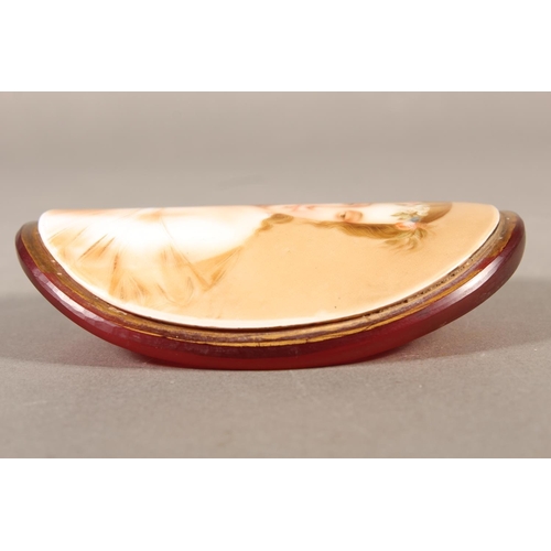 7 - Glass roundel depicting a Victorian figure with head dress, 11cm.