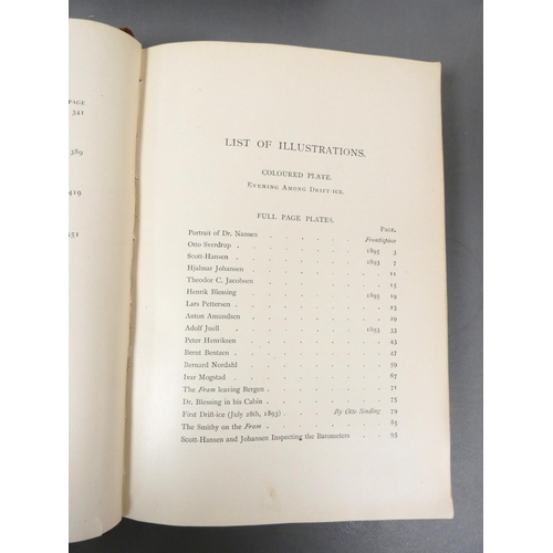 74 - NANSEN F.  Farthest North. 2 vols. Fldg. linen map, plates (one in colour) & text illus. Rubbed ... 