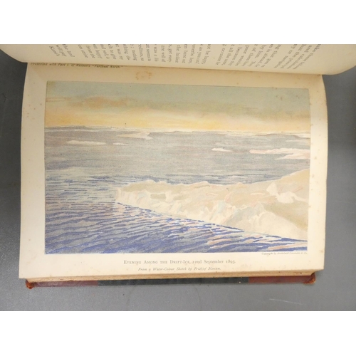 74 - NANSEN F.  Farthest North. 2 vols. Fldg. linen map, plates (one in colour) & text illus. Rubbed ... 