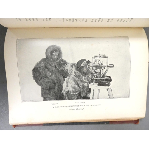 74 - NANSEN F.  Farthest North. 2 vols. Fldg. linen map, plates (one in colour) & text illus. Rubbed ... 