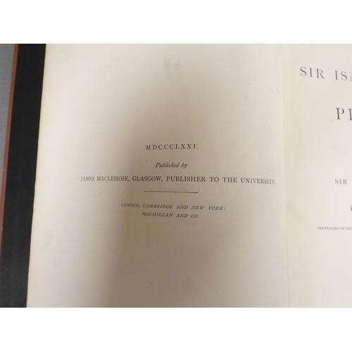 87 - NEWTON SIR ISAAC.  Principia, reprinted for Sir William Thomson & Hugh Blackburn. Diagrams throu... 