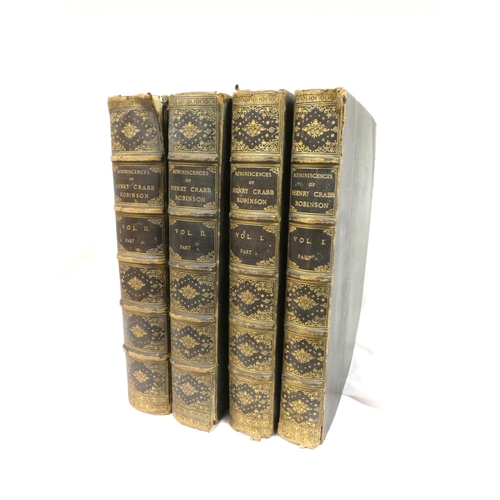 97 - SADLER THOMAS (Ed).  Diary Reminiscences & Correspondence of Henry Crabb Robinson. 2 vols. in fo... 