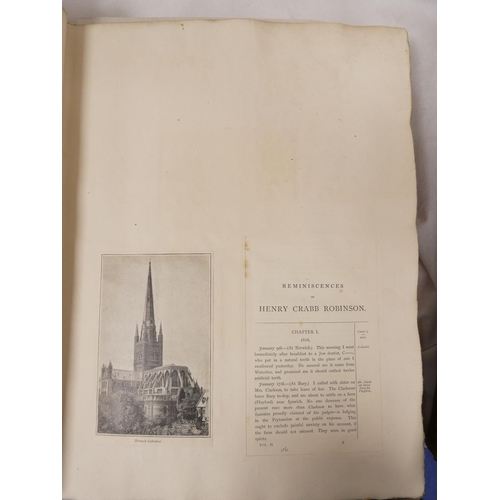97 - SADLER THOMAS (Ed).  Diary Reminiscences & Correspondence of Henry Crabb Robinson. 2 vols. in fo... 