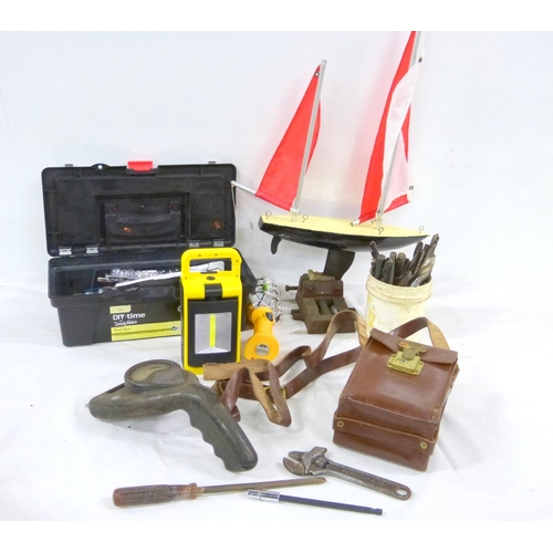 307 - Collection of various items to include pond yacht, tools etc.