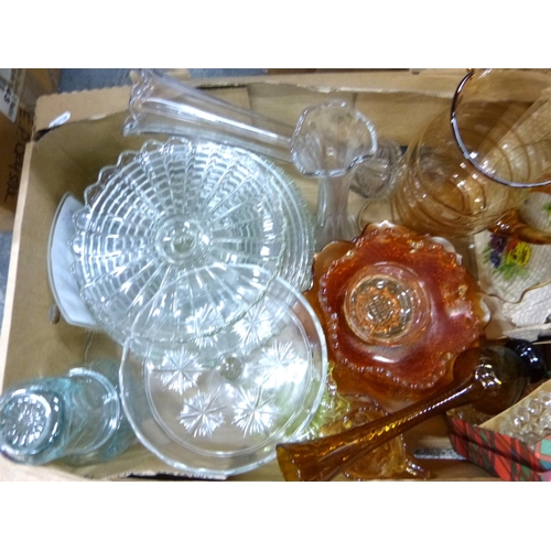 311 - Two boxes of vintage glassware and a box of dinnerware.