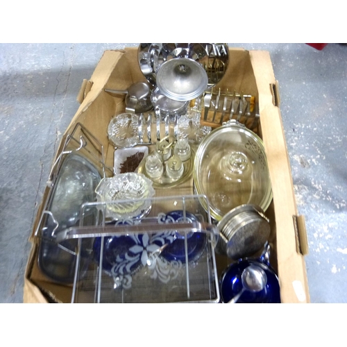 311 - Two boxes of vintage glassware and a box of dinnerware.