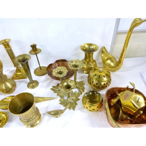 317 - Large box of brassware, vases, ducks, candlesticks etc.