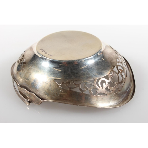 472 - Silver swing handled pierced basket, maker HM, Birmingham, 45g.