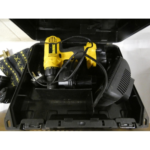 289 - Dewalt drill, foot pump and battery charger etc.