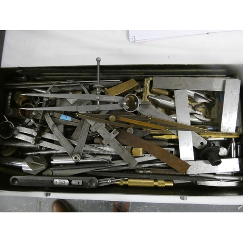 290 - Desk top engineer's tool drawers and contents including dividers, thread files, drills etc.