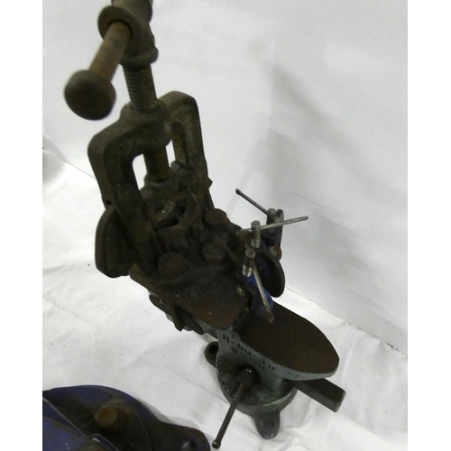 296 - Two large bench vices including pipe vice.