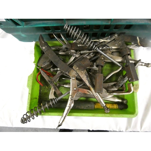 301 - Crate of hand tools including hammers, welding clamps etc.