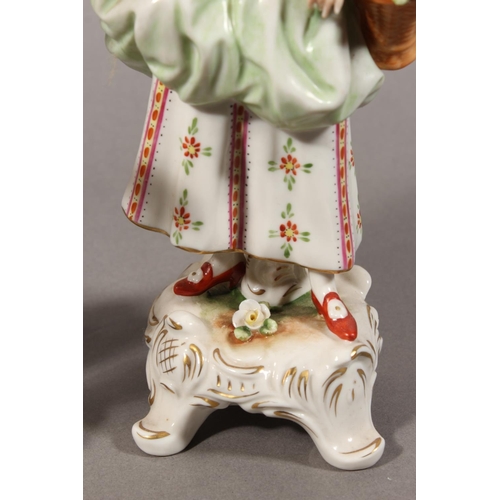 48 - Pair of Saxe of Germany porcelain figures modelled as a gentleman resting on a spade and a female ho... 