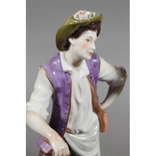 48 - Pair of Saxe of Germany porcelain figures modelled as a gentleman resting on a spade and a female ho... 