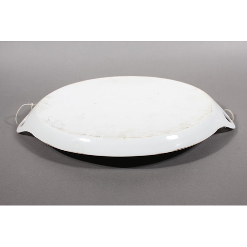 49 - 19th century porcelain twin handled serving tray with hand-painted pond scene titled 'Forge Valley S... 