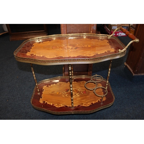 559 - Italian style marquetry inlaid drinks trolley.