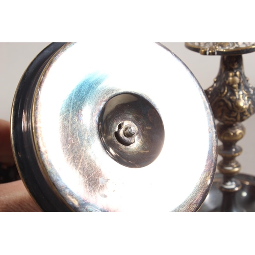 10A - Pair of silver plated and ceramic based antique style candlesticks.