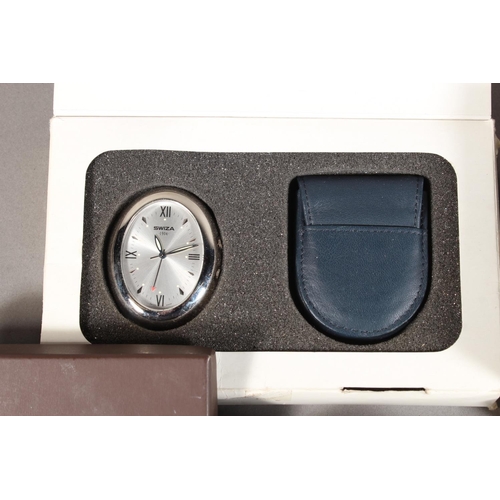 10B - Miniature clocks, Swiza clock, Gaventa of London hip flask.