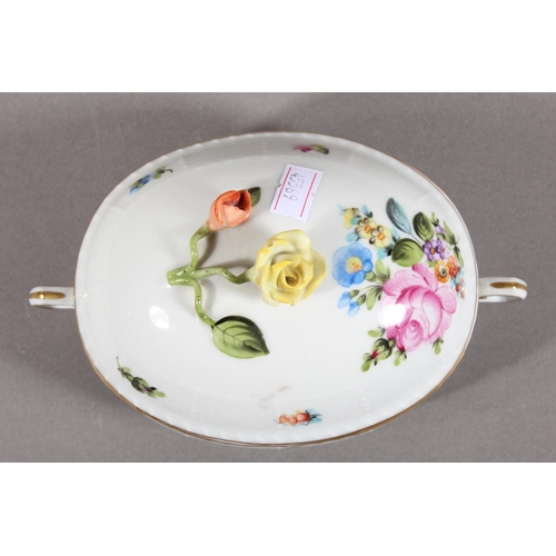 258 - Herend of Hungary porcelain dish and cover with floral decoration, 11cm tall