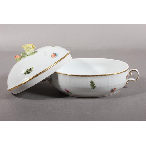 258 - Herend of Hungary porcelain dish and cover with floral decoration, 11cm tall