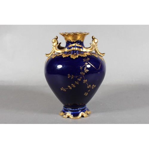 277 - Limoges for Maple and Co London vase with blue ground and elaborate gilt decoration, 19cm tall.