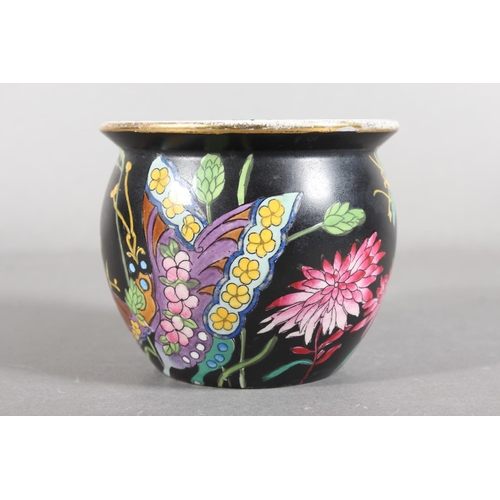 279 - Chinese black ground famille noir fishbowl, 8cm tall.