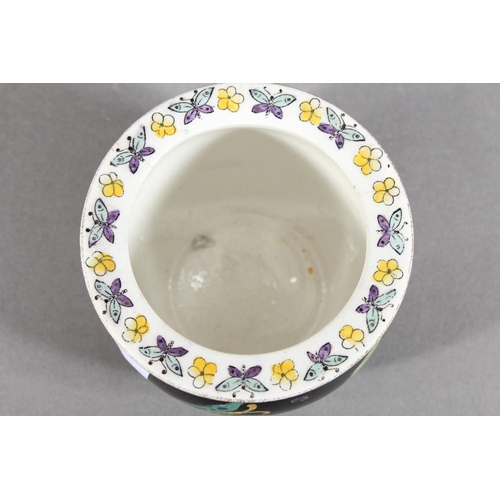 279 - Chinese black ground famille noir fishbowl, 8cm tall.