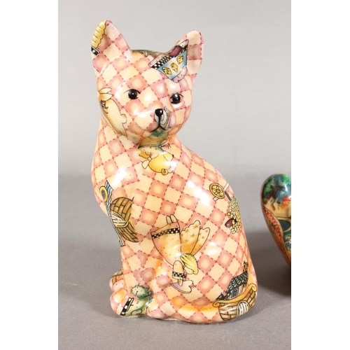 284 - Ceramic patchwork pattern duck and cat model.