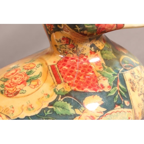 284 - Ceramic patchwork pattern duck and cat model.