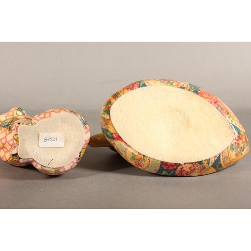 284 - Ceramic patchwork pattern duck and cat model.