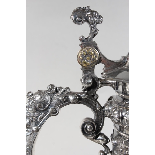 294 - Late 19th Century WMF silver plated tankard with elaborate decoration, 30cm tall.