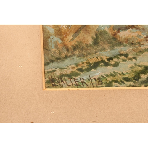 340 - HENRY VALTER (British 1831-1898), Continental scene with moored boats by a tower on a lake, watercol... 