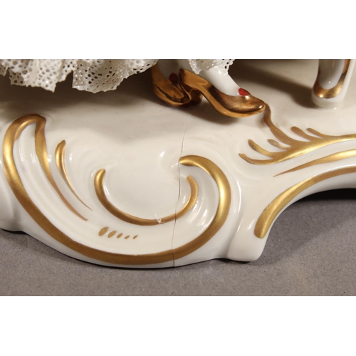 10C - Dresden of Germany figure group depicting a Victorian tea scene.