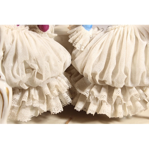 10C - Dresden of Germany figure group depicting a Victorian tea scene.