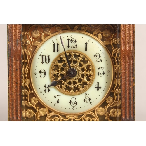11 - Antique brass and four glass carriage clock, with white enamelled dial.