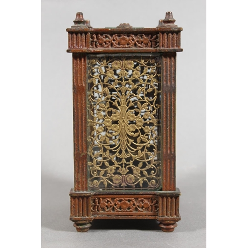 11 - Antique brass and four glass carriage clock, with white enamelled dial.