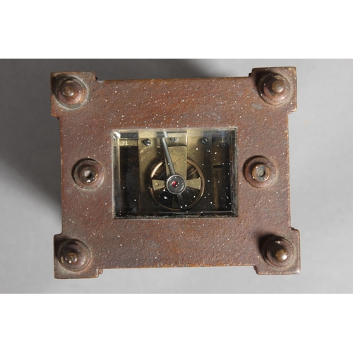 11 - Antique brass and four glass carriage clock, with white enamelled dial.