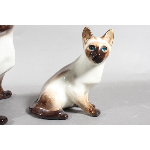 15 - Four Winstanley pottery Siamese cats with blue eyes, largest 26cm high.