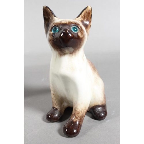 15 - Four Winstanley pottery Siamese cats with blue eyes, largest 26cm high.