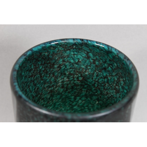 22 - Strathearn Glass vase in green and black with gilt speckling, 20cm.