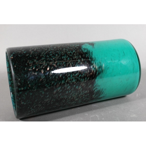22 - Strathearn Glass vase in green and black with gilt speckling, 20cm.