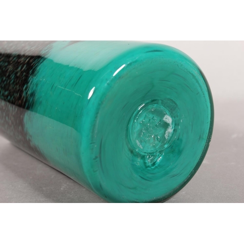 22 - Strathearn Glass vase in green and black with gilt speckling, 20cm.