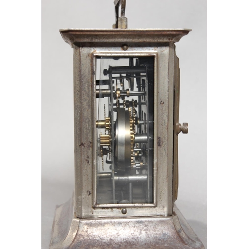 25 - Vintage carriage clock, with white face and two subsidiary dials.