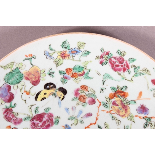 27 - Chinese celadon glazed floral bird and butterfly decorated dish, with marks to base.